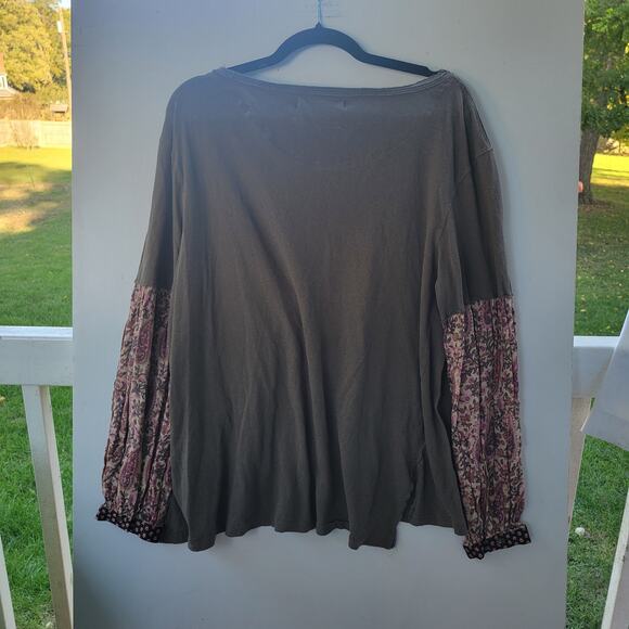 We The Free Jade Green Floral Long Sleeves Oversized Slouchy Tee Size S - Picture 5 of 9